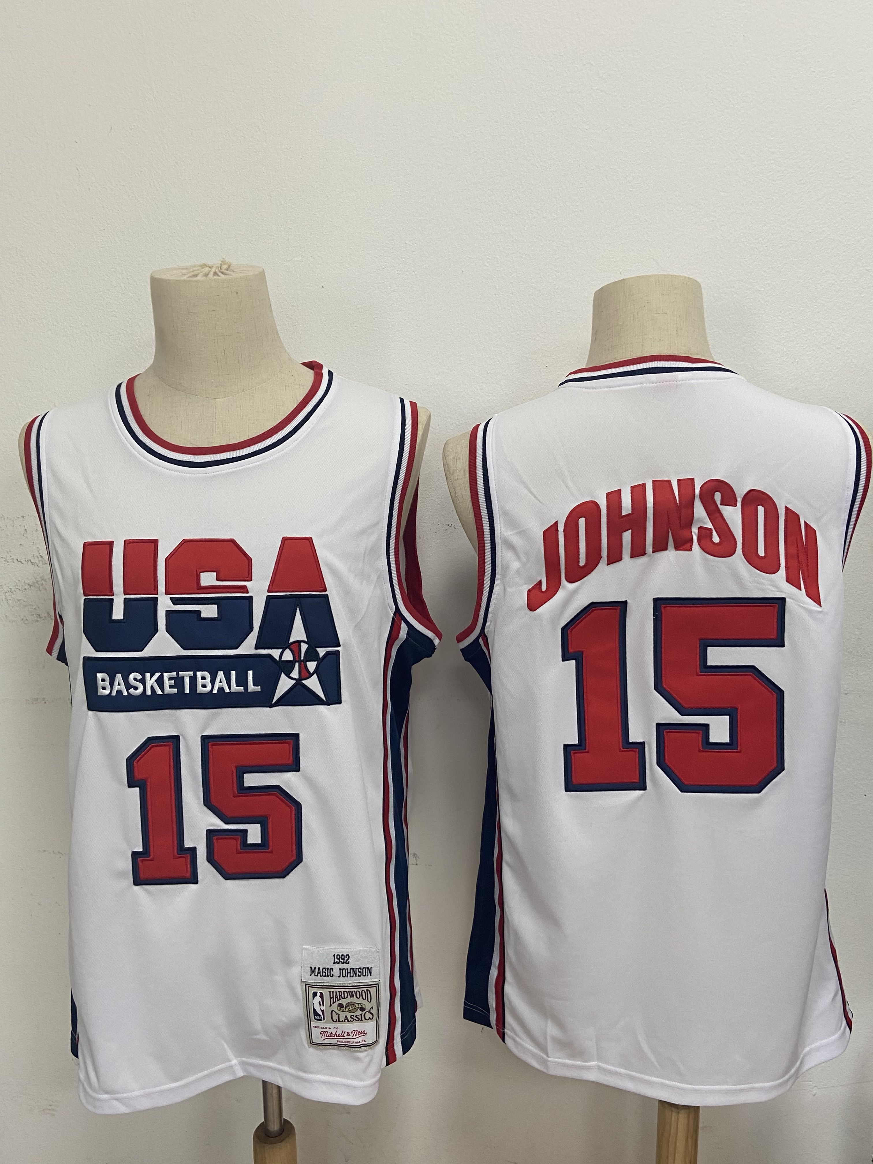 Cheap Men USA Basketball 15 Johnson White Stitched Throwback NBA Jersey